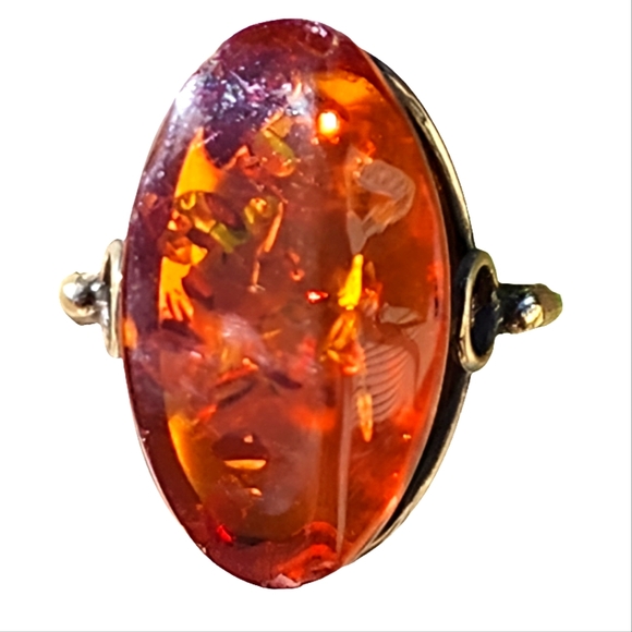 Sterling silver baltic amber ring size 6.5 Finland Sweden Maker's Mark S… - Picture 3 of 8